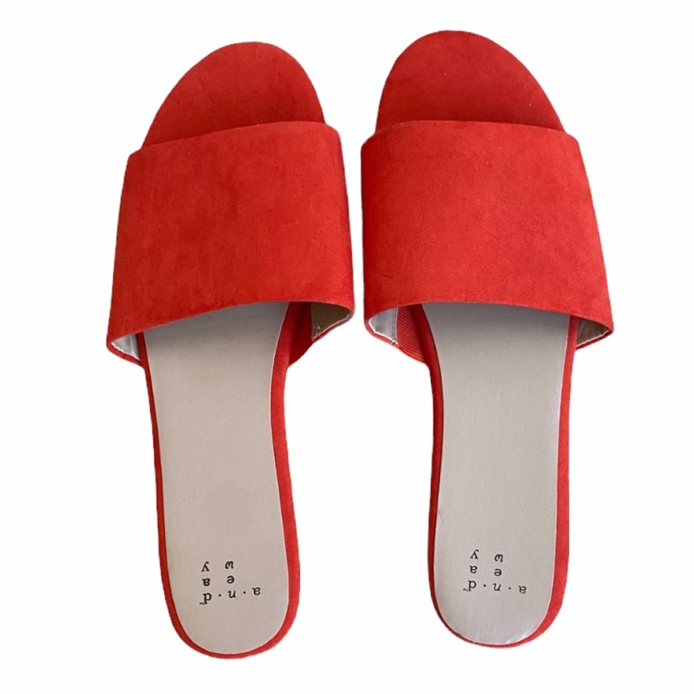 NWOT A New Day Orange-Red Flat Slide Sandals